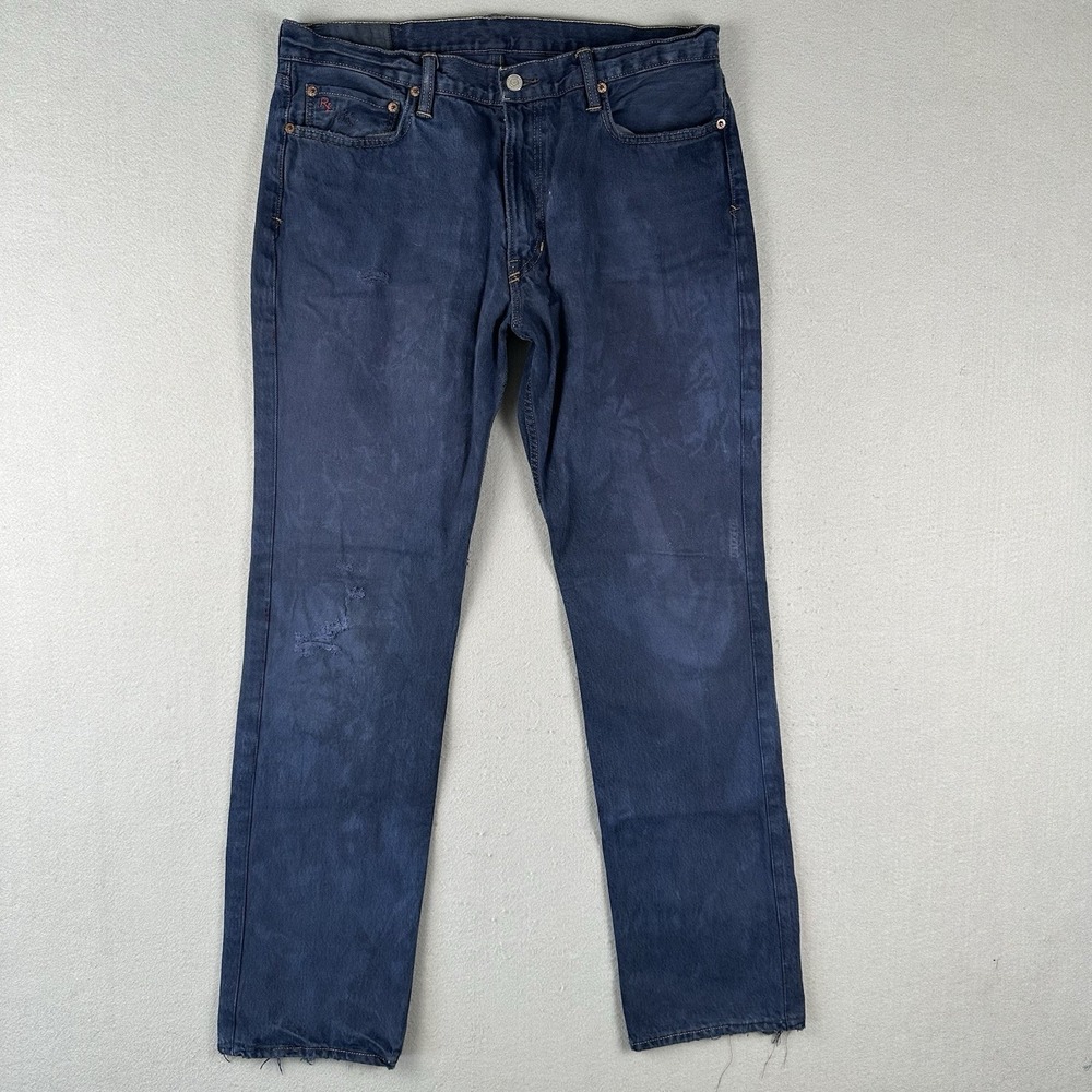 Polo Ralph Lauren Classic 867 Jeans 36x32 Blue Denim Distressed Straight Leg